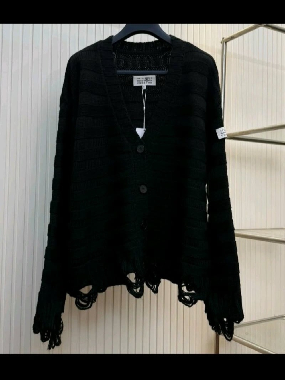 MM6 Black Distressed V-Neck Cardigan Sweater